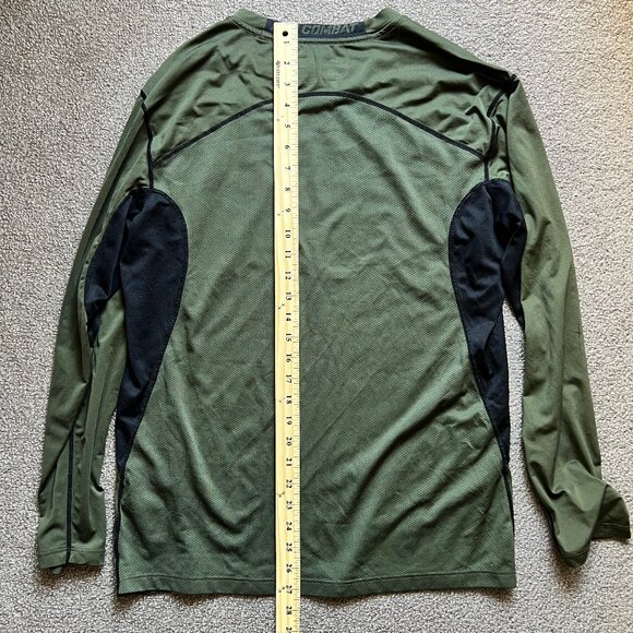 NIKE Dri-Fit Long Sleeve Pro Combat Shirt Olive Army Green & Black | Size L - Picture 5 of 9